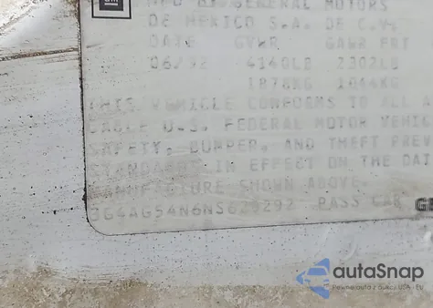 1992 Buick Century Special from USA, damaged, VIN 3G4AG54N6NS629292